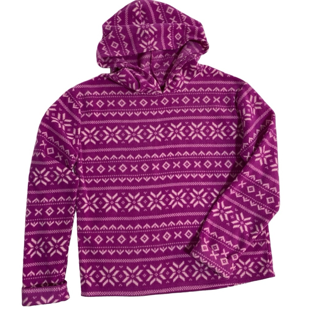 JUMPING BEANS Fleece Top Pull-Over Hoodie Purple White Long Sleeve Size 12